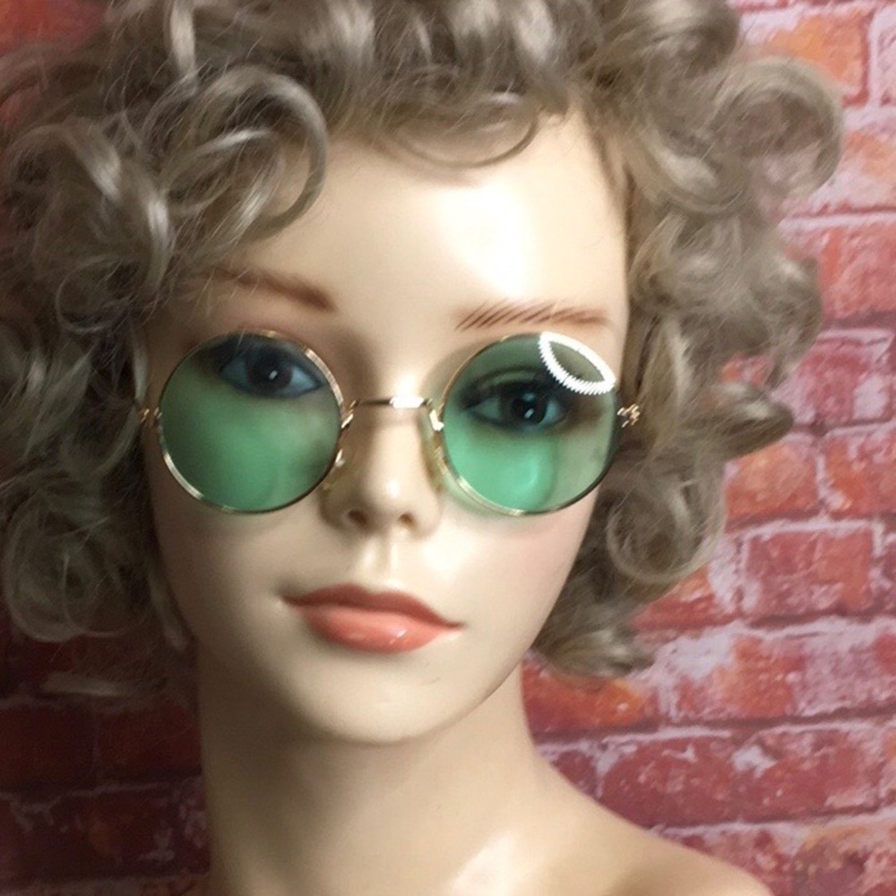Green Wire Rimed John Lennon Round Hippie Sunglasses